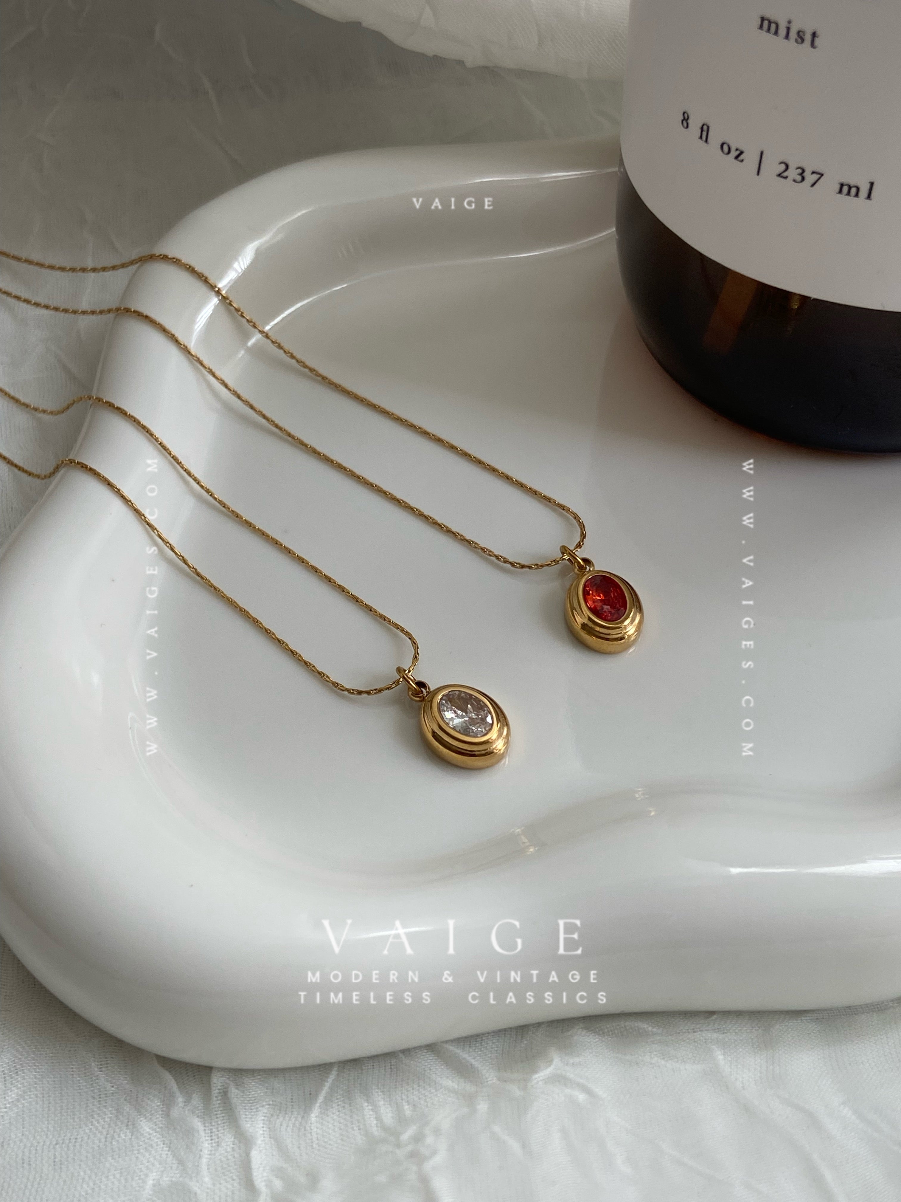 VAIGE Oval Zircon 18K Gold Plated Stainless Steel Necklace